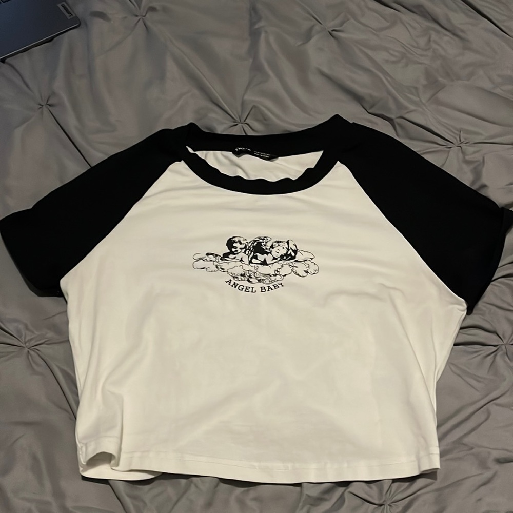 size medium black and white crop top from SHEIN